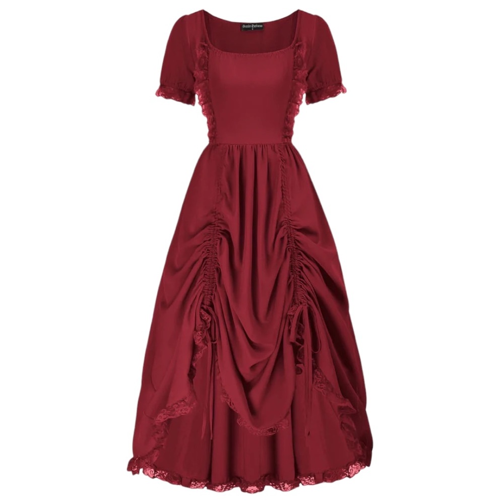 Goth Vampire Lace Trim Maroon Dress